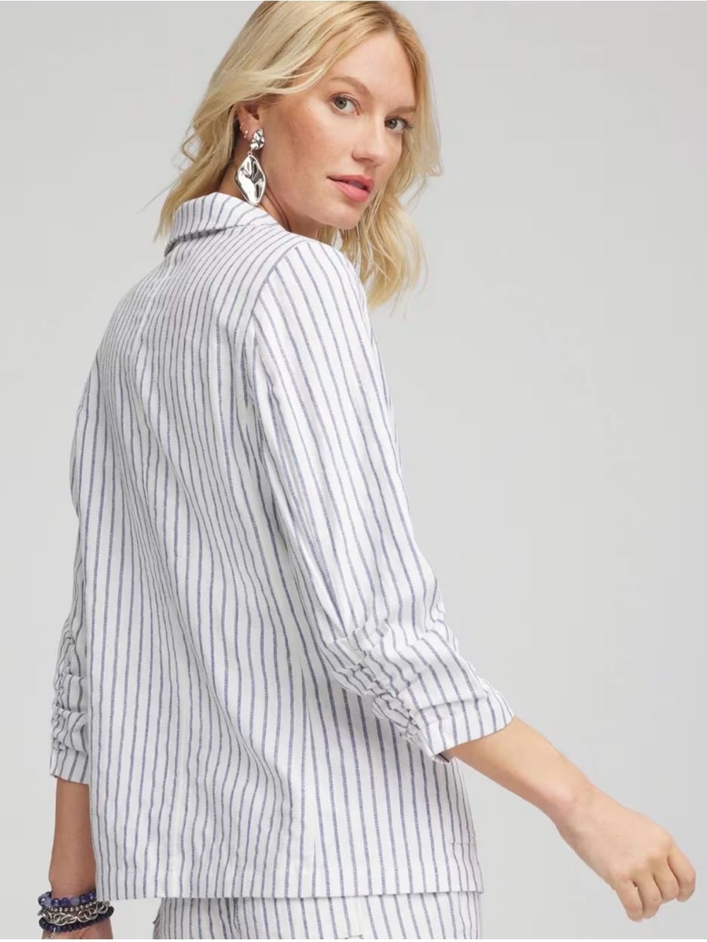 Chico's Striped Linen Stretch Blazer Size 4 (XXL) $149 - Picture 3 of 12